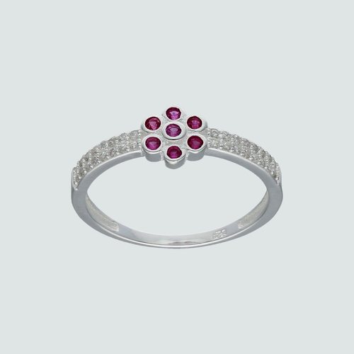 Anillo Flor Circones Rubí