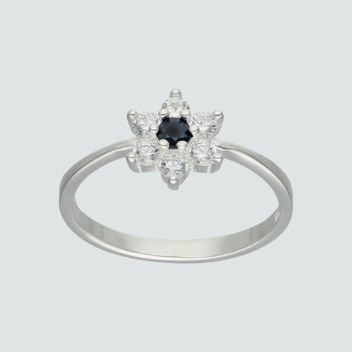Anillo Flor Circón Onix