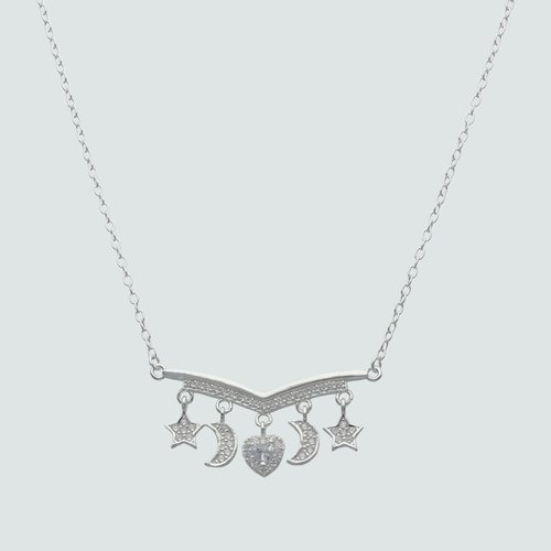 Collar Media Luna Estrellas y Corazón con Circones