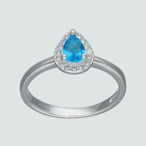 Anillo Gota Circón Agua Marina