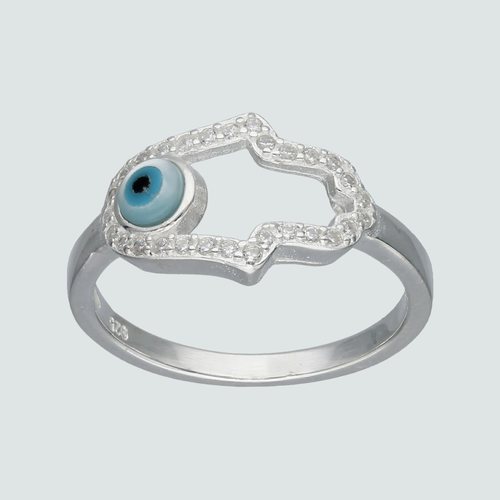 Anillo Mano de Fátima Ojo Turco y Circones