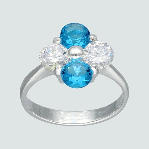 Anillo Flor Circones Agua Marina