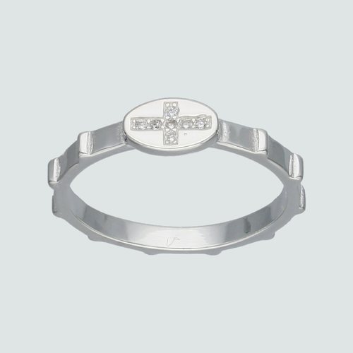 Anillo Denario Cruz con Circones