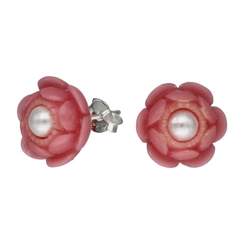 Aro Flor Rosado con Perla