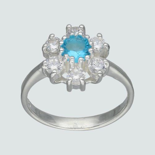 Anillo Flor Circón Agua Marina