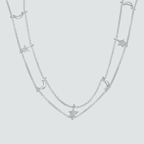 Collar Ajustable Choker Estrellas con Circones y Media Luna