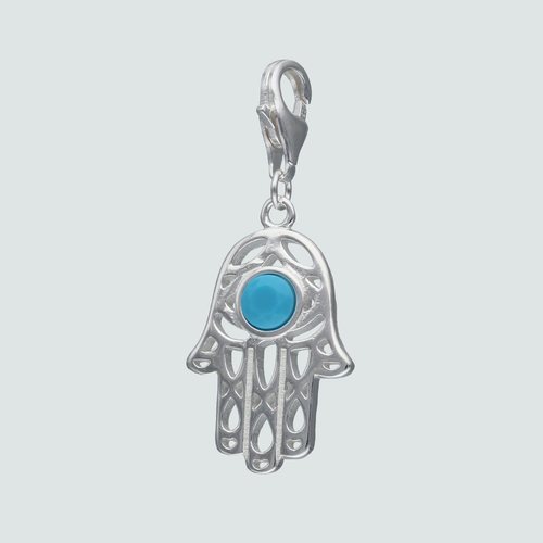 Colgante con Broche Mano de Fátima Circón Celeste