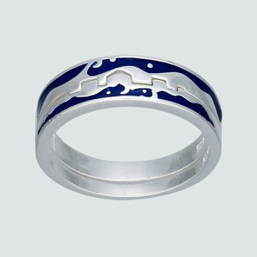 Anillo Montañas Rompecabeza Esmaltado