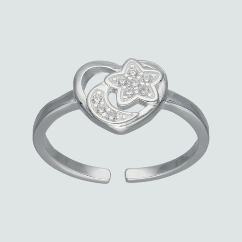 Anillo Ajustable Corazón Media Luna y Estrella con Circones