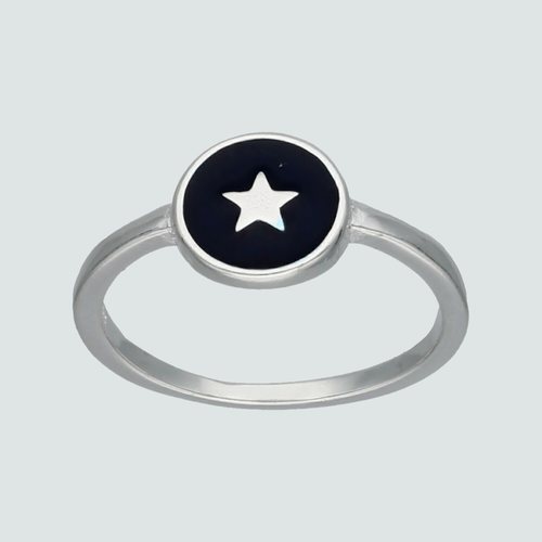 Anillo Estrella y Esmalte Negro