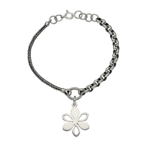 Pulsera Rolo y Espiga con Flor