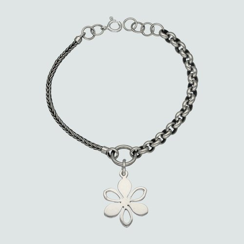 Pulsera Rolo y Espiga con Flor
