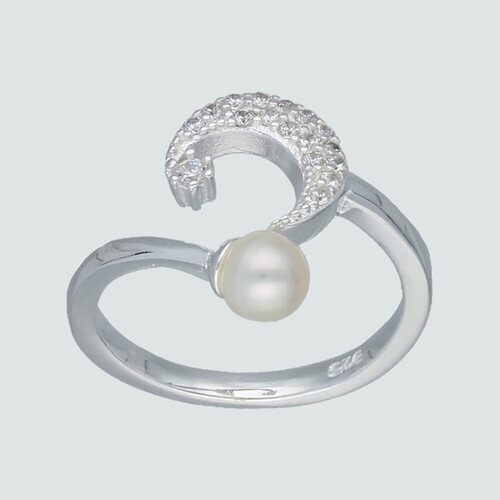 Anillo Midi Perla y Media Luna con Circones
