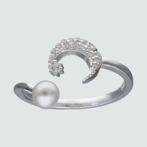 Anillo Ajustable Perla y Media Luna con Circones