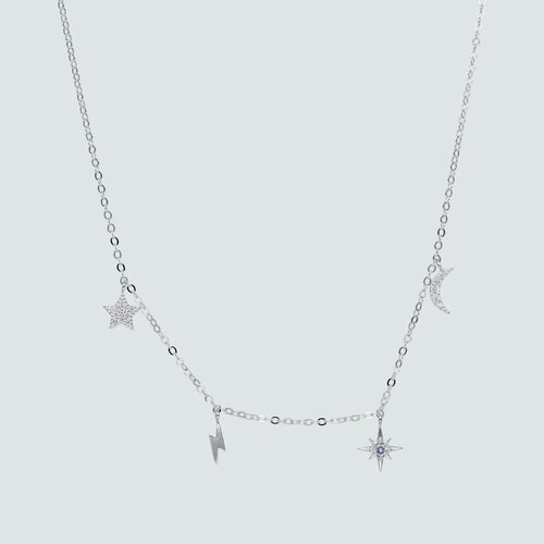 Collar Media Luna Rayo y Estrellas con Circones