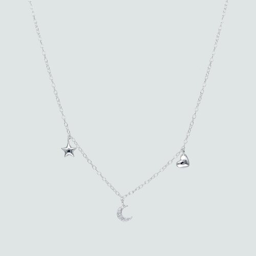 Collar Corazón Estrella y Media Luna con Circones