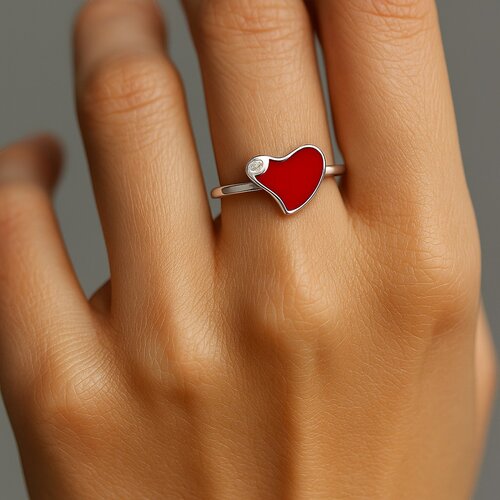 Anillo Midi Ajustable Corazón Esmaltado Circón