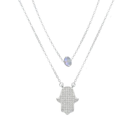 Collar Doble Ovalo Cristal y Mano de Fátima Circones
