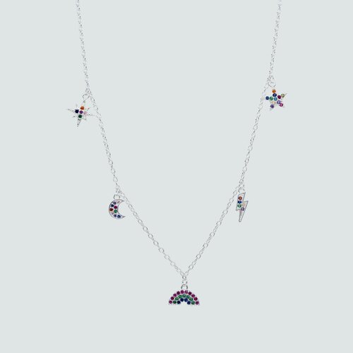 Collar Estrellas Media Luna y Rayo con Circones Multicolor