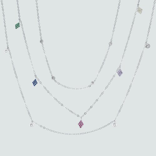 Collar Triple Rombos y Circones Multicolor