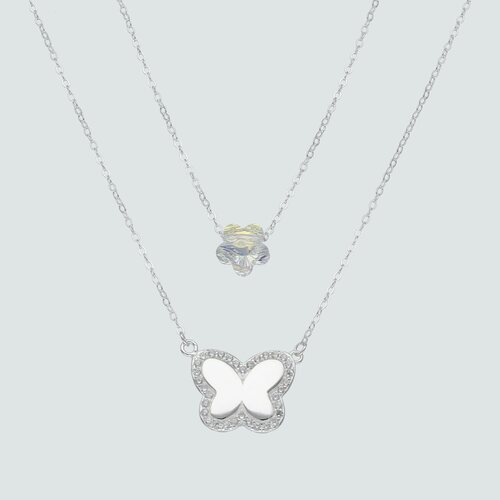 Collar Doble Flor Cristal y Mariposa con Circones