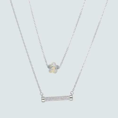 Collar Doble Flor Cristal y Cilindro con Circones