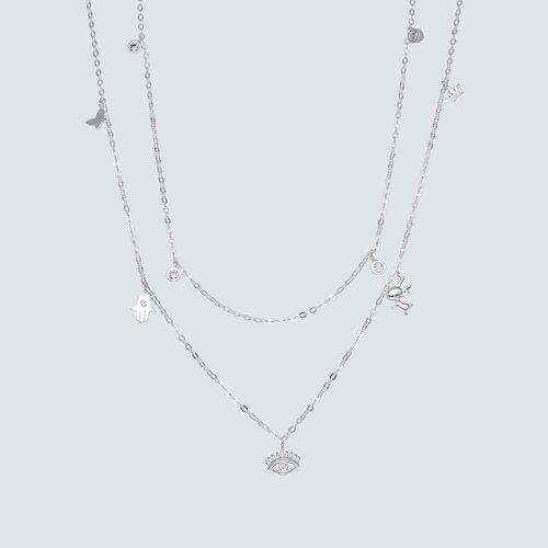 Collar Doble Mano de Fátima Reno y Ojo Turco con Circones