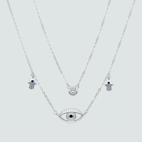 Collar Doble Mano de Fátima Ojo Turco Circones Zafiro