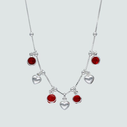 Collar Esferas Corazones y Circones Rubí
