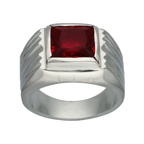 Anillo Sello Inflado Circón Rubí