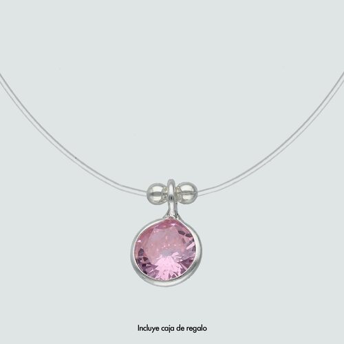 Collar Fantasma con Punto de Luz Circón Rosa Francia