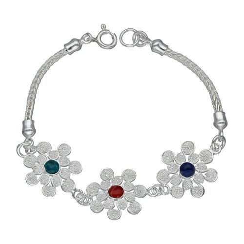 Pulsera Espiga Flores Piedras Naturales Multicolor