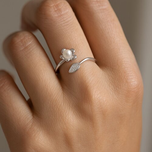 Anillo Flor Perla Hoja Circones