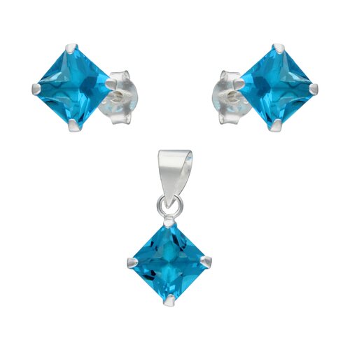 Conjunto Rombo Circón Agua Marina 6x6 mm