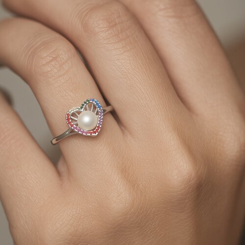 Anillo Corazón Perla Circones Multicolor 