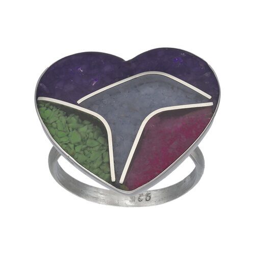 Anillo Corazón Piedra Picada Multicolor