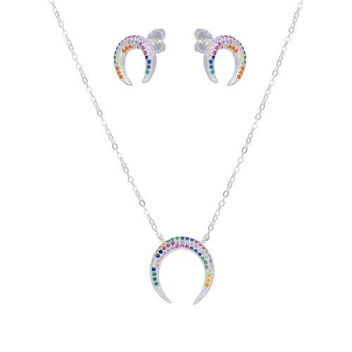 Set Collar y Aro Media Luna Invertida Circones Multicolor