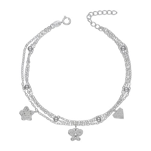 Pulsera Triple Mariposa Corazón Circones