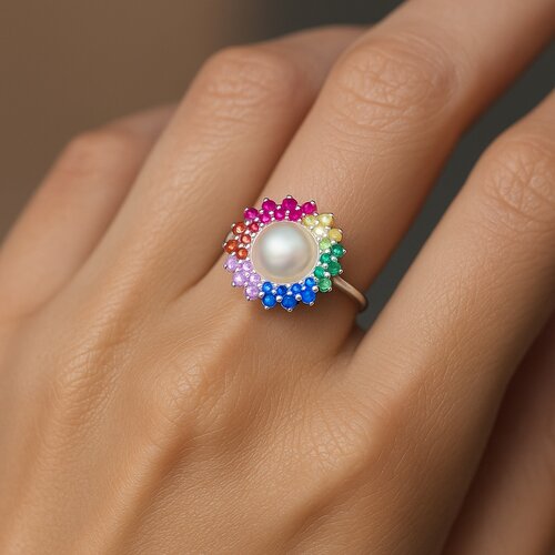 Anillo Flor Perla Circones Multicolor