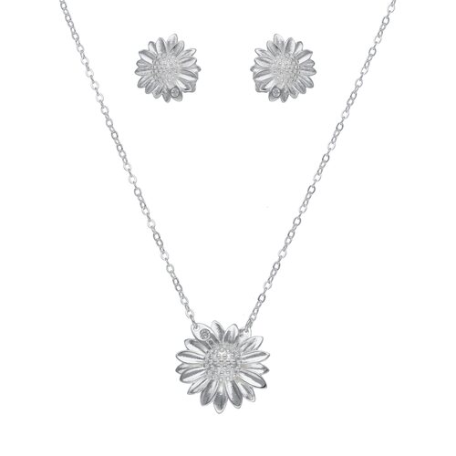 Set Collar Aros Flor Margarita Circón 
