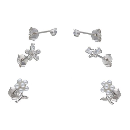 Set Aros Flores Perla Mariposa Circones