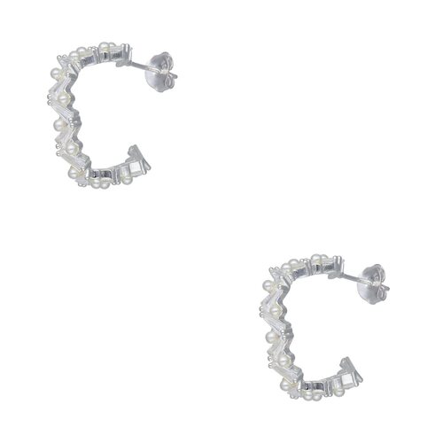 Semi Argolla Cuadrada Perlas Circones Baguette 22 mm