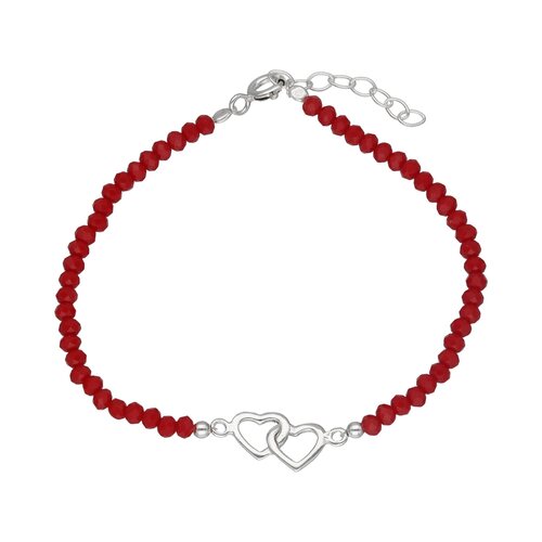 Pulsera Corazones Entrelazados Cristales Rojo