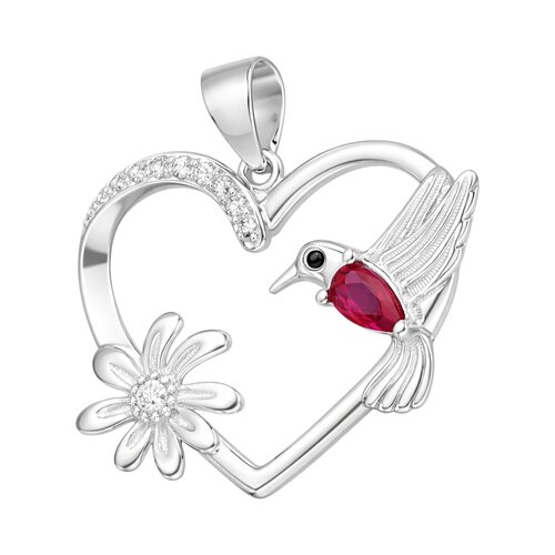 Colgante Corazón Colibrí Flor Circón Rubí