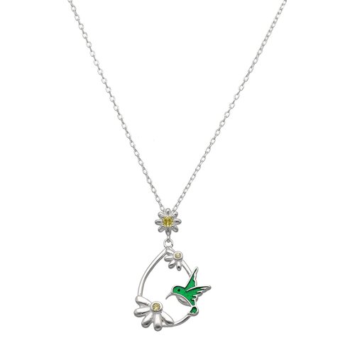 Collar Gota Colibrí Esmaltado Flor Circones