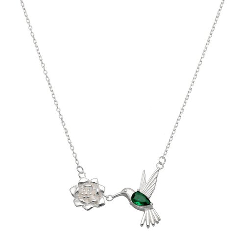 Collar Colibrí Flor Circón Esmeralda
