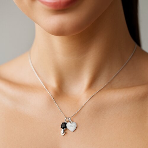 Collar Corazón Love Gatito Circón Ónix