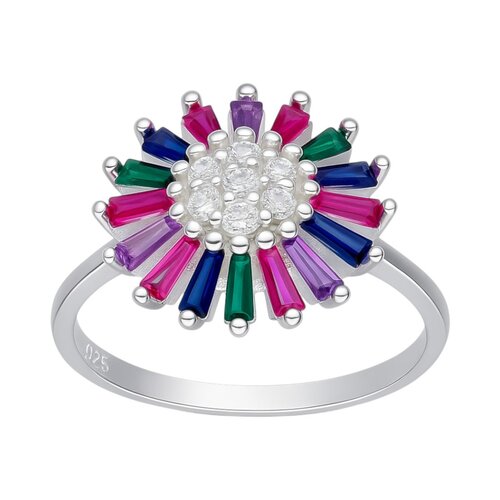 Anillo Flor Circones Baguette Multicolor