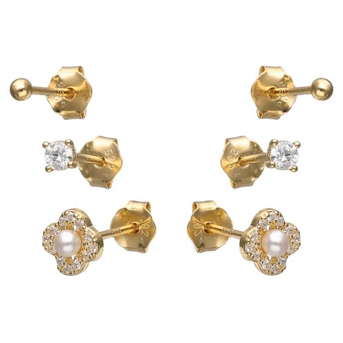 Set Aros Minimalista Trébol de la Suerte Esfera Circón