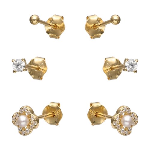 Set Aros Minimalista Trébol de la Suerte Esfera Circón